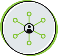 Icona partner. rappresentazione stilizzata di una persona da cui partono connessioni